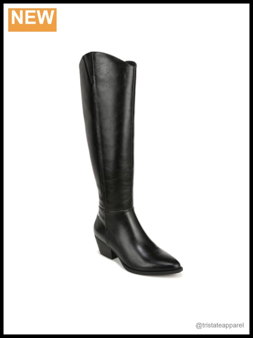 Wide Calf Western Knee High Boots for Women, Pointed Toe Block Heel Zip PU